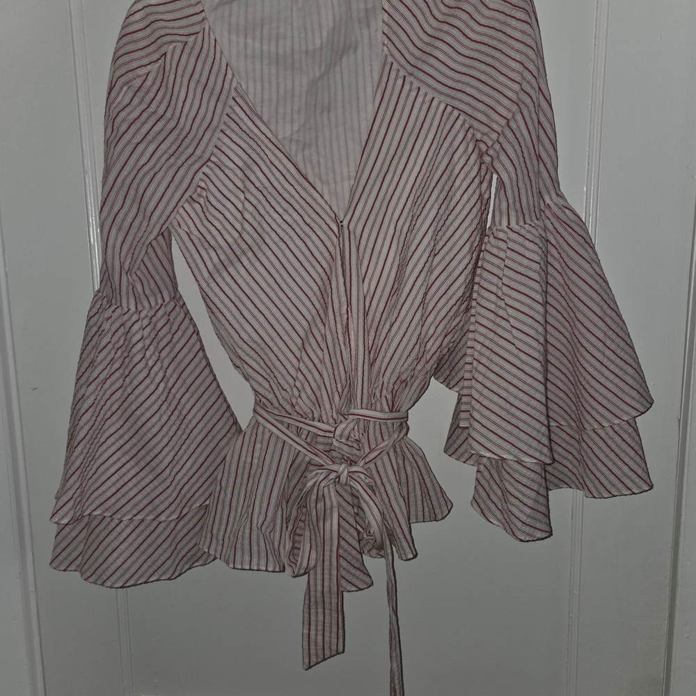 Rebecca Minkoff Red and White Striped Wrap Blouse